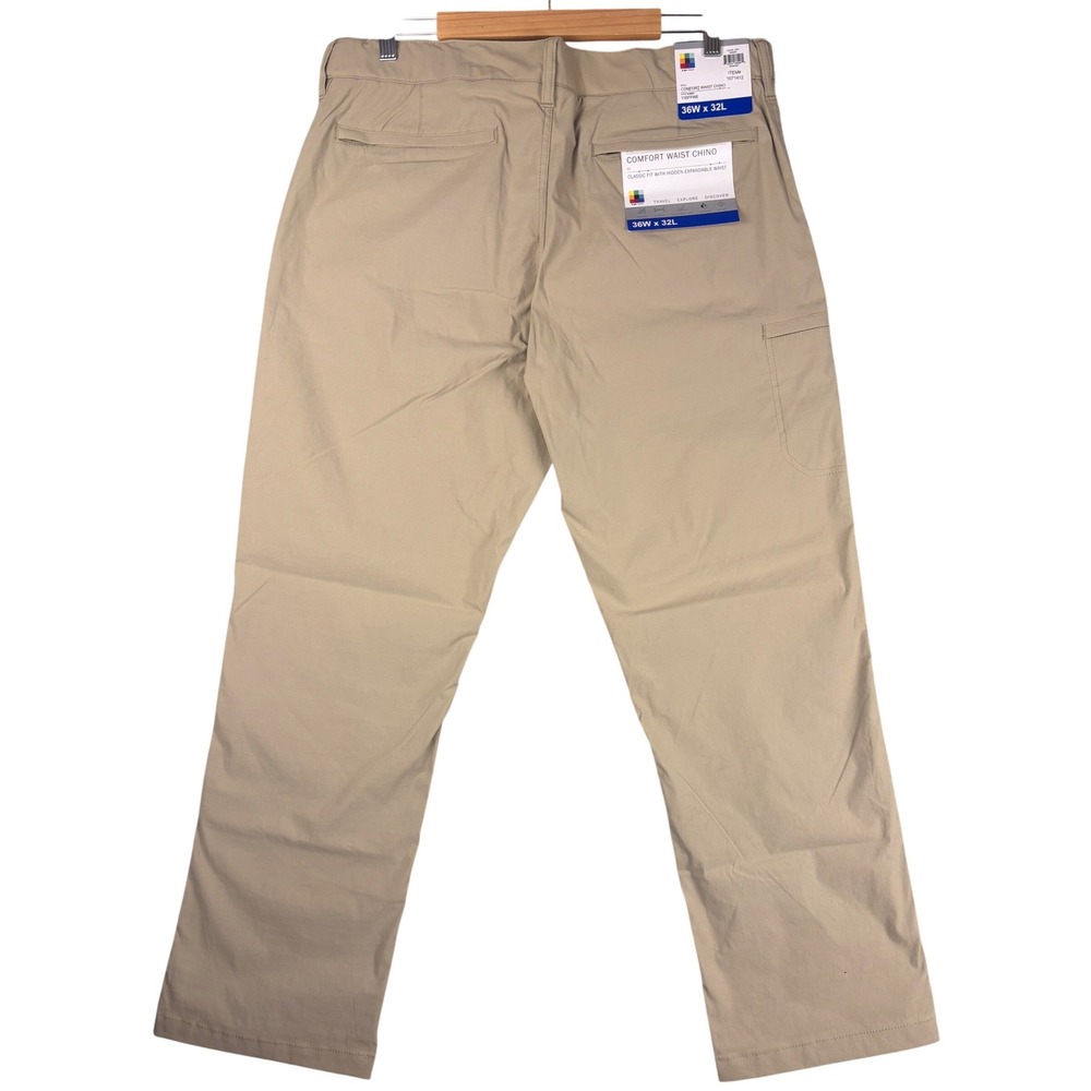 UB Tech Mens Comfort Waist Chino Pants 36x32 Tan Khaki Classic Fit Stretch